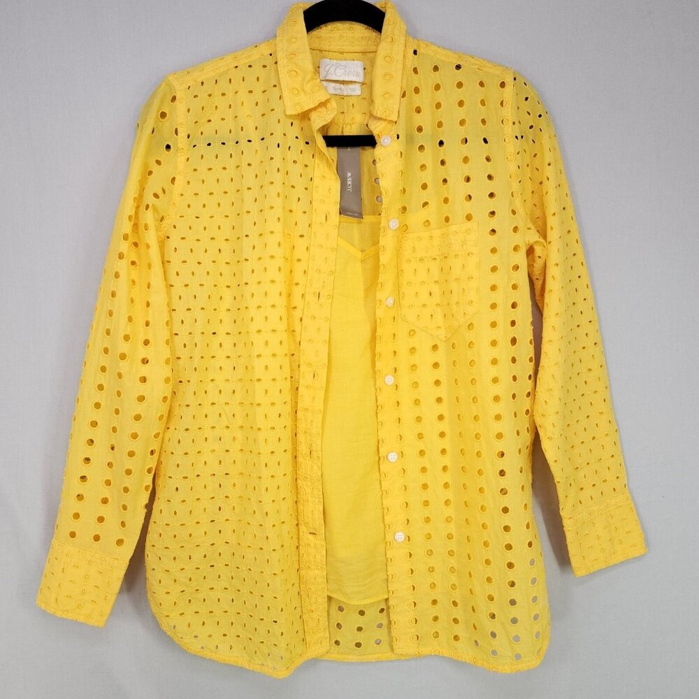 J.Crew Button Up Shirt And Tank Eyelet Womens Size 00 Yellow Cotton Boho Beach